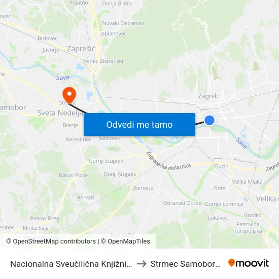 Nacionalna Sveučilična Knjižnica to Strmec Samoborski map