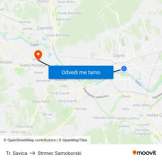 Tr. Savica to Strmec Samoborski map