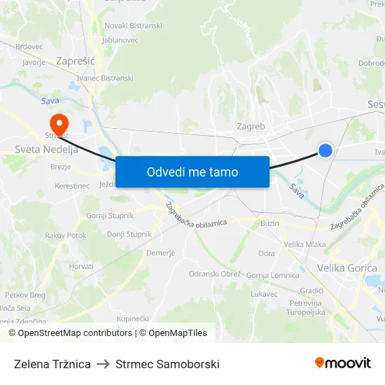Zelena Tržnica to Strmec Samoborski map