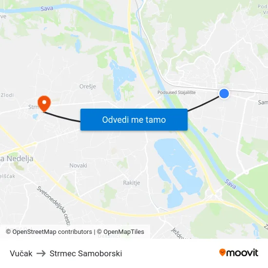 Vučak to Strmec Samoborski map