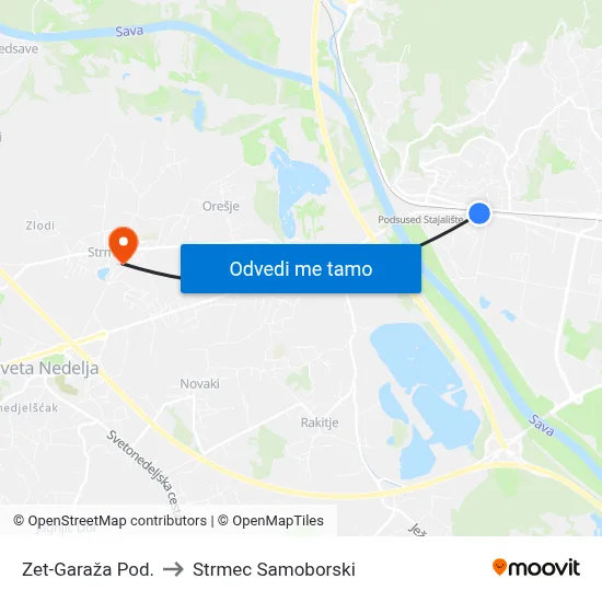 Zet-Garaža Pod. to Strmec Samoborski map