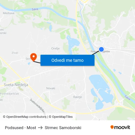 Podsused - Most to Strmec Samoborski map