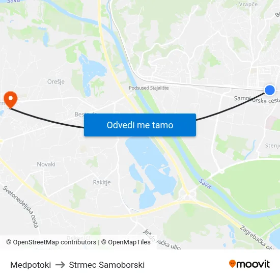 Medpotoki to Strmec Samoborski map