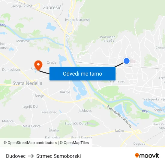 Dudovec to Strmec Samoborski map