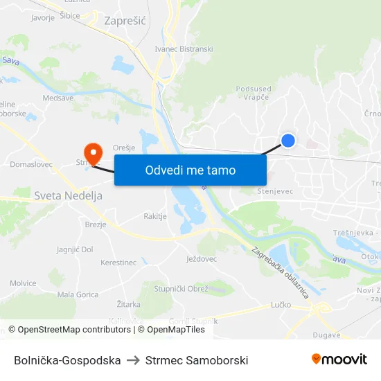 Bolnička-Gospodska to Strmec Samoborski map
