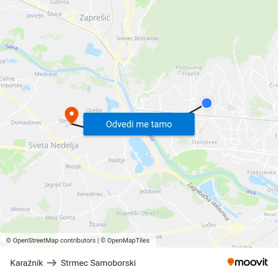 Karažnik to Strmec Samoborski map