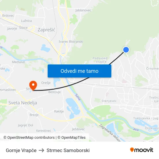 Gornje Vrapče to Strmec Samoborski map