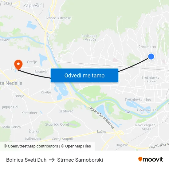 Bolnica Sveti Duh to Strmec Samoborski map