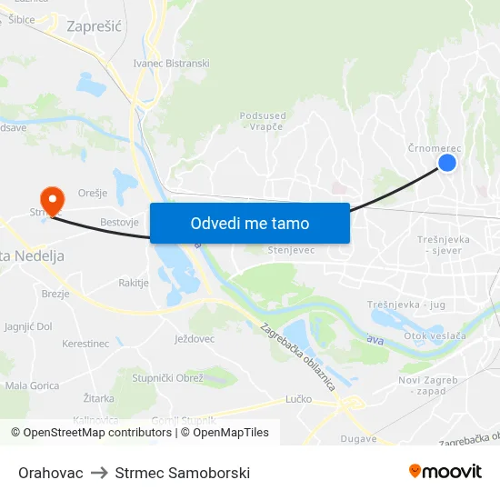 Orahovac to Strmec Samoborski map