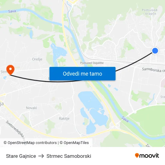Stare Gajnice to Strmec Samoborski map