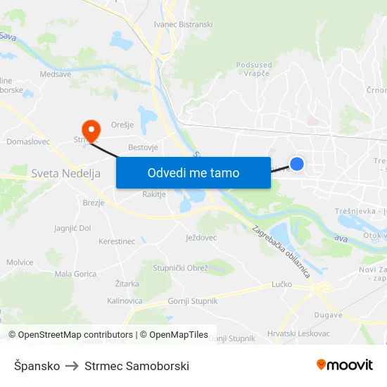 Špansko to Strmec Samoborski map