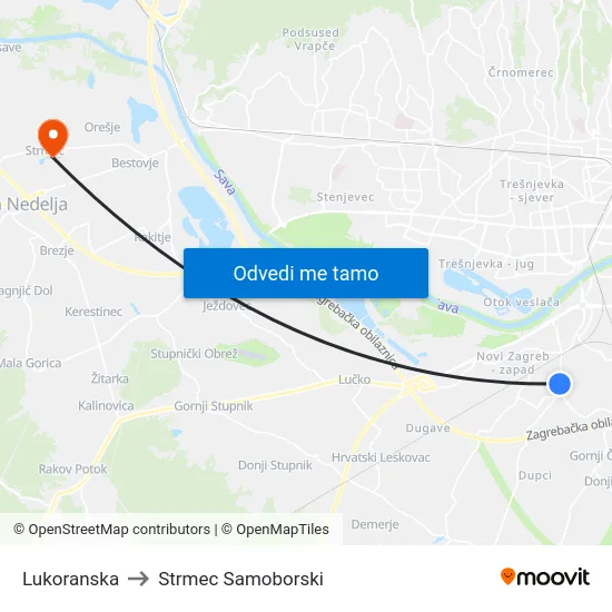 Lukoranska to Strmec Samoborski map