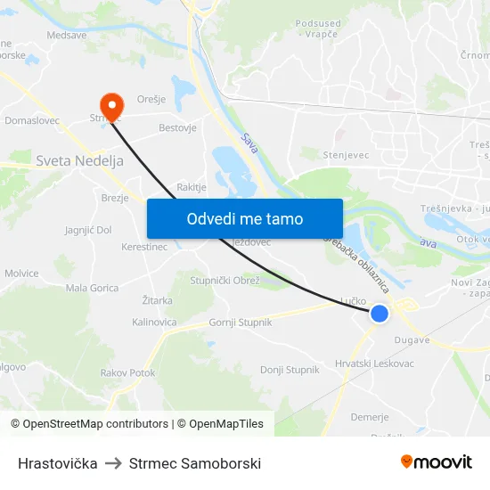 Hrastovička to Strmec Samoborski map