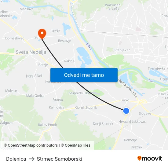 Dolenica to Strmec Samoborski map