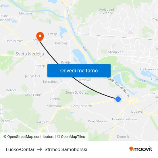 Lučko-Centar to Strmec Samoborski map