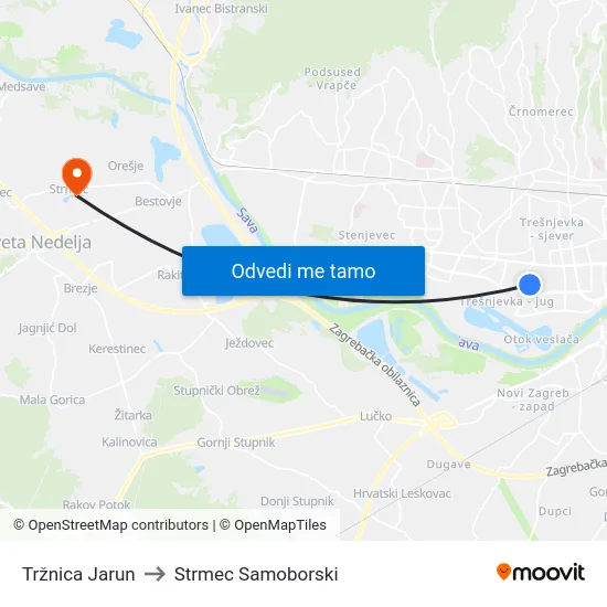 Tržnica Jarun to Strmec Samoborski map