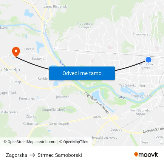 Zagorska to Strmec Samoborski map