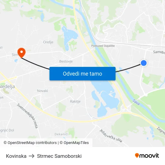 Kovinska to Strmec Samoborski map