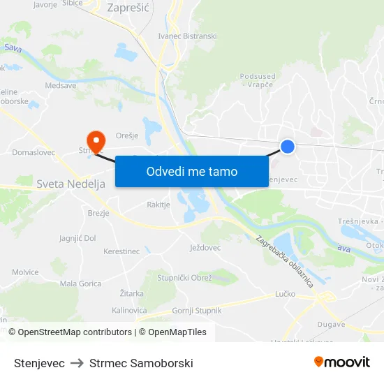 Stenjevec to Strmec Samoborski map