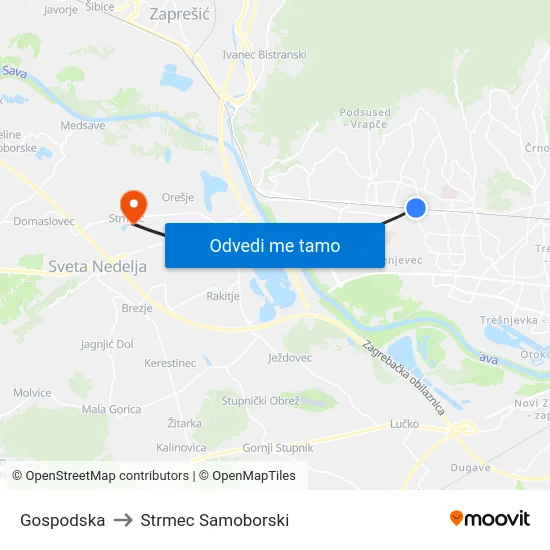 Gospodska to Strmec Samoborski map