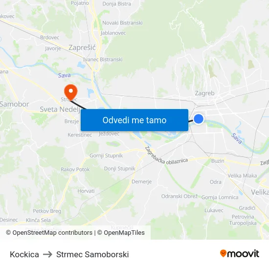 Kockica to Strmec Samoborski map