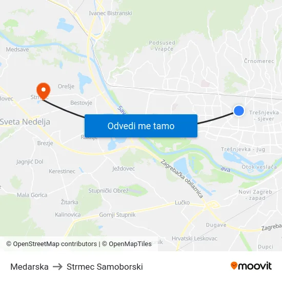 Medarska to Strmec Samoborski map