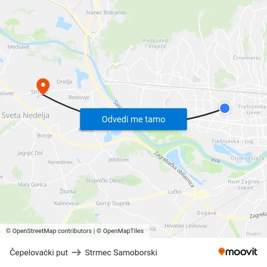 Čepelovački put to Strmec Samoborski map