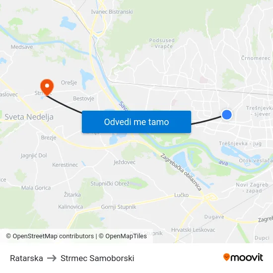 Ratarska to Strmec Samoborski map