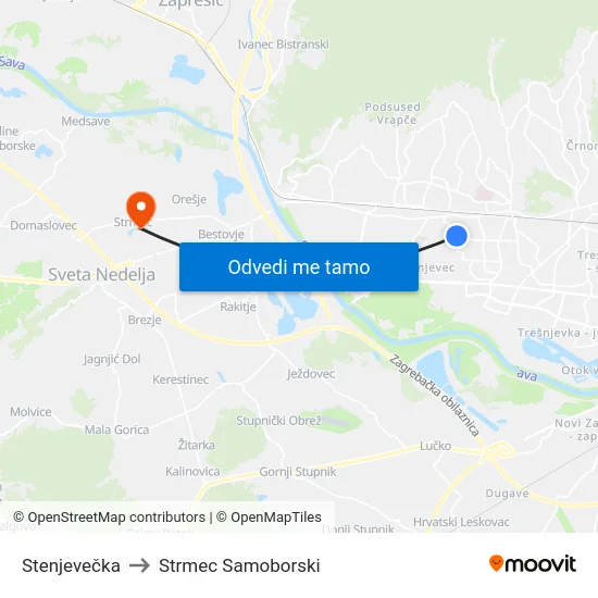 Stenjevečka to Strmec Samoborski map