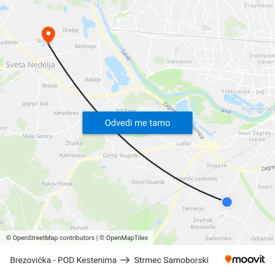 Brezovička - POD Kestenima to Strmec Samoborski map