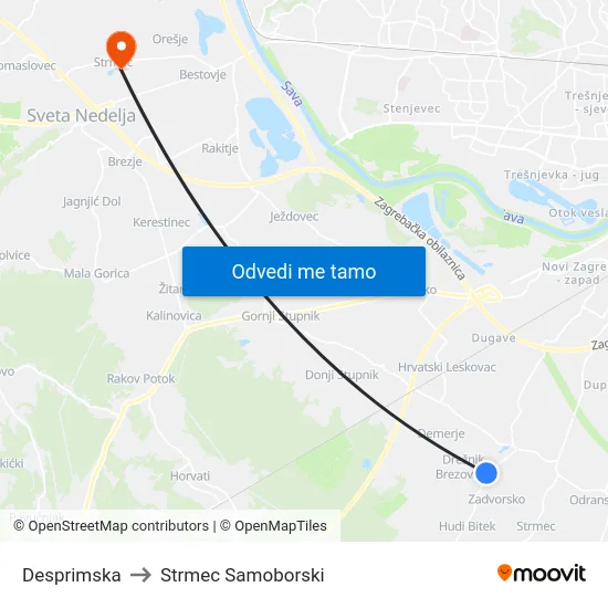 Desprimska to Strmec Samoborski map