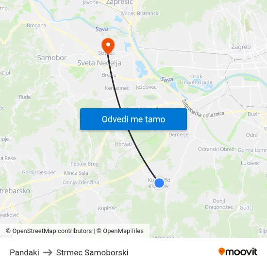 Pandaki to Strmec Samoborski map