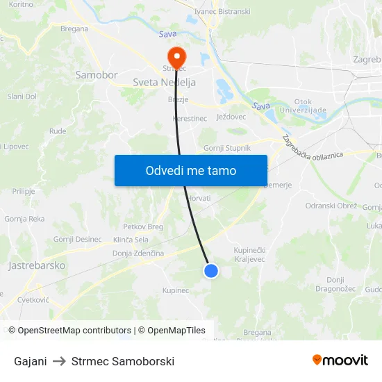 Gajani to Strmec Samoborski map