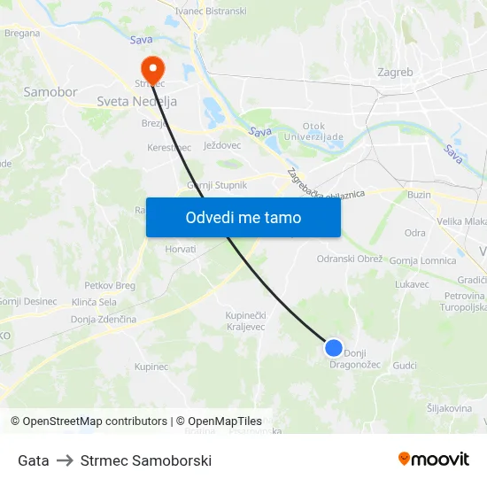 Gata to Strmec Samoborski map