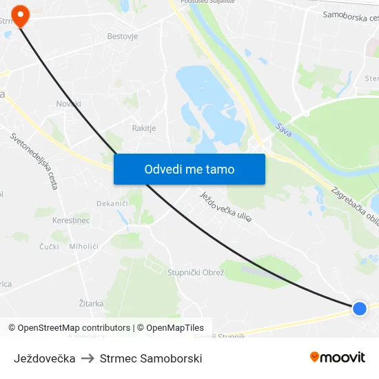 Ježdovečka to Strmec Samoborski map