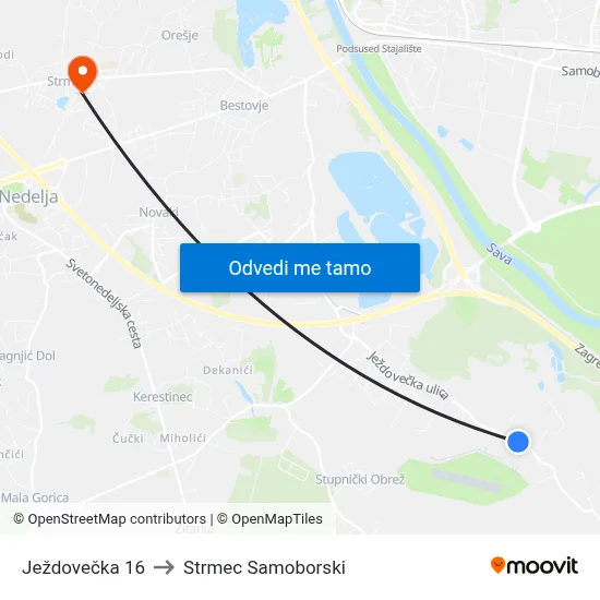 Ježdovečka 16 to Strmec Samoborski map