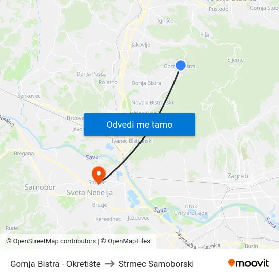 Gornja Bistra - Okretište to Strmec Samoborski map