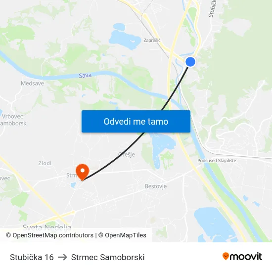 Stubička 16 to Strmec Samoborski map