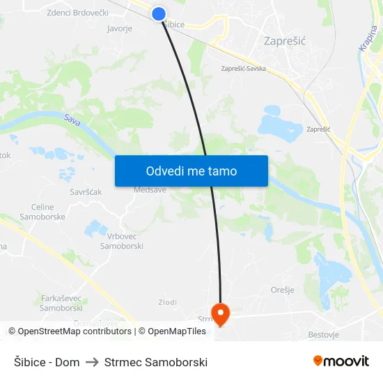 Šibice - Dom to Strmec Samoborski map