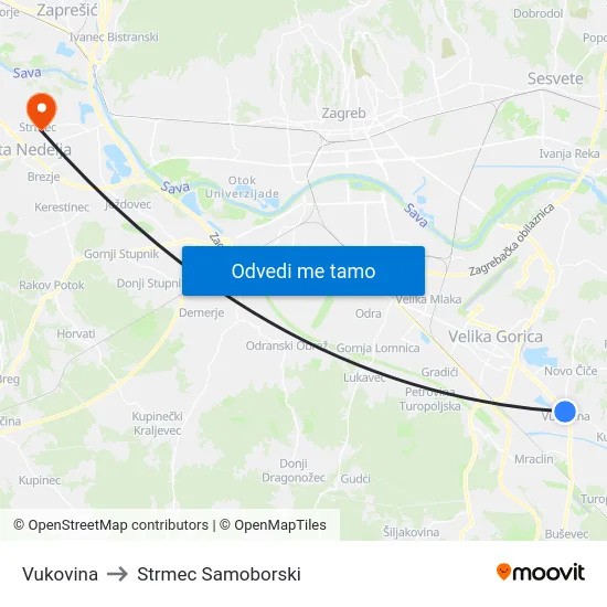 Vukovina to Strmec Samoborski map