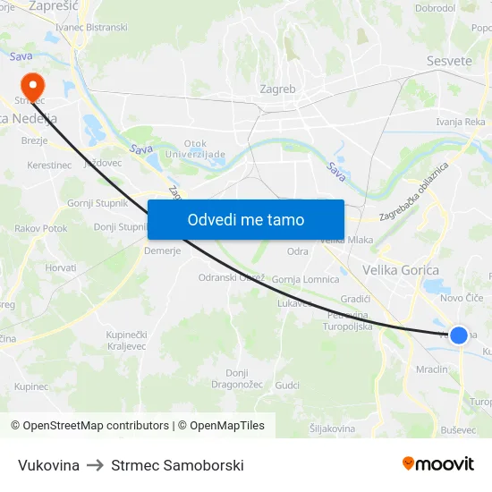 Vukovina to Strmec Samoborski map