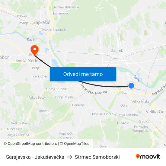 Sarajevska - Jakuševečka to Strmec Samoborski map