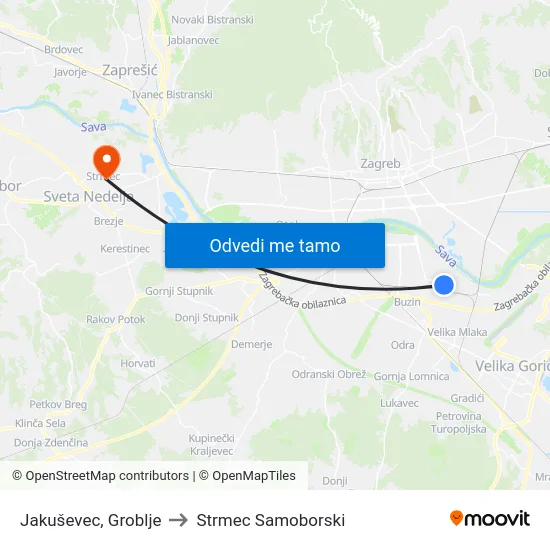 Jakuševec, Groblje to Strmec Samoborski map