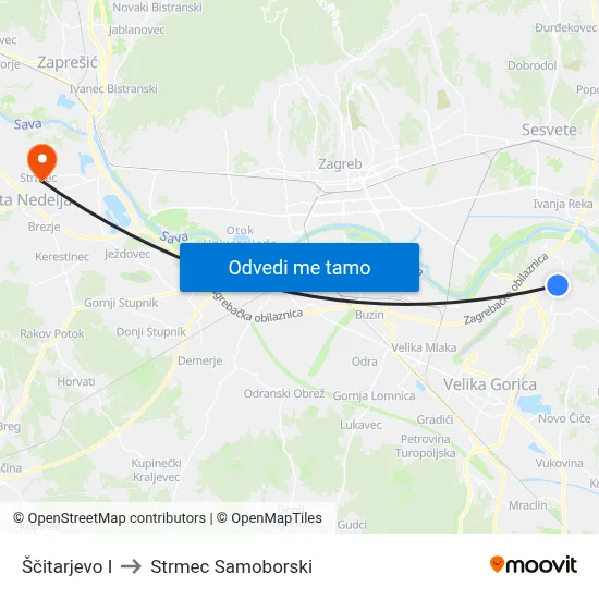 Ščitarjevo I to Strmec Samoborski map