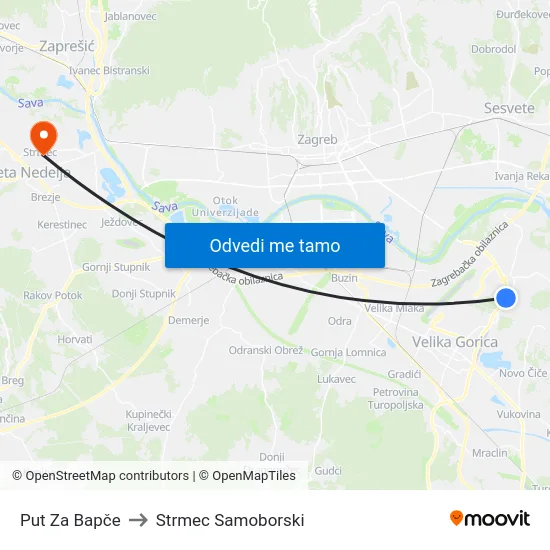 Put Za Bapče to Strmec Samoborski map