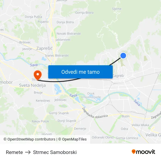 Remete to Strmec Samoborski map