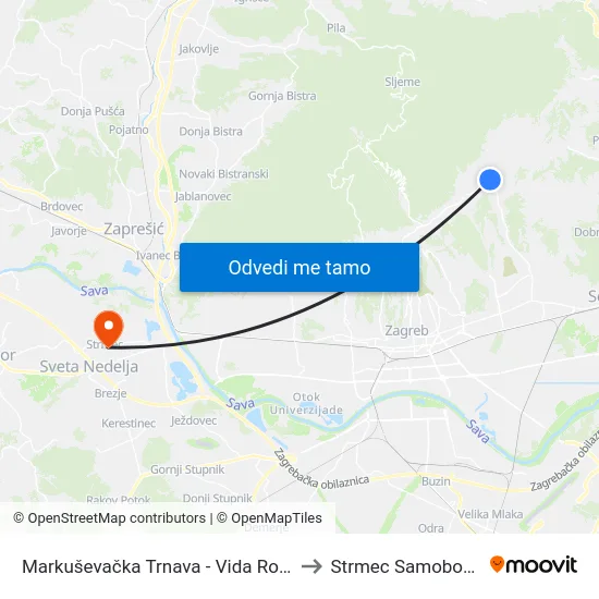 Markuševačka Trnava - Vida Ročića to Strmec Samoborski map
