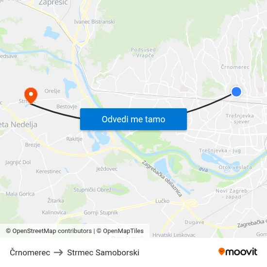Črnomerec to Strmec Samoborski map