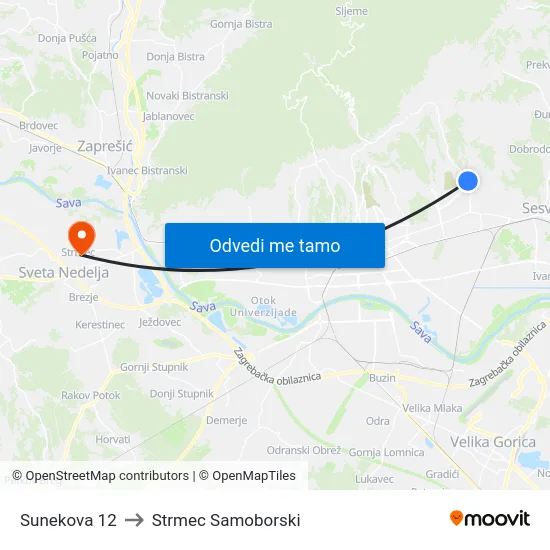 Sunekova 12 to Strmec Samoborski map