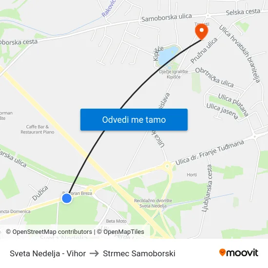 Sveta Nedelja - Vihor to Strmec Samoborski map